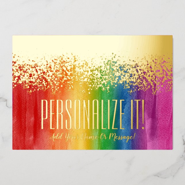 Colourful Rainbow With Gold Foil Glitzy Border Car (Front)
