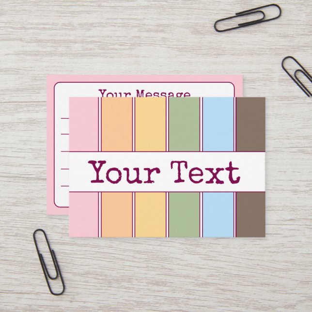 Colourful Rainbow Your Text Lined Note Business Card (Front/Back In Situ)