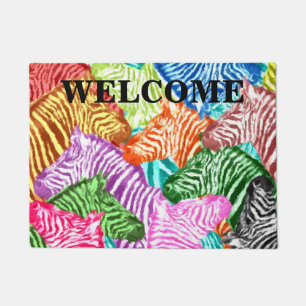 Colourful Rainbow Zebra Welcome Doormat