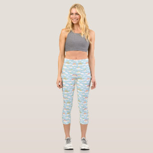 Colourful Rainbows and Clouds Capri Leggings