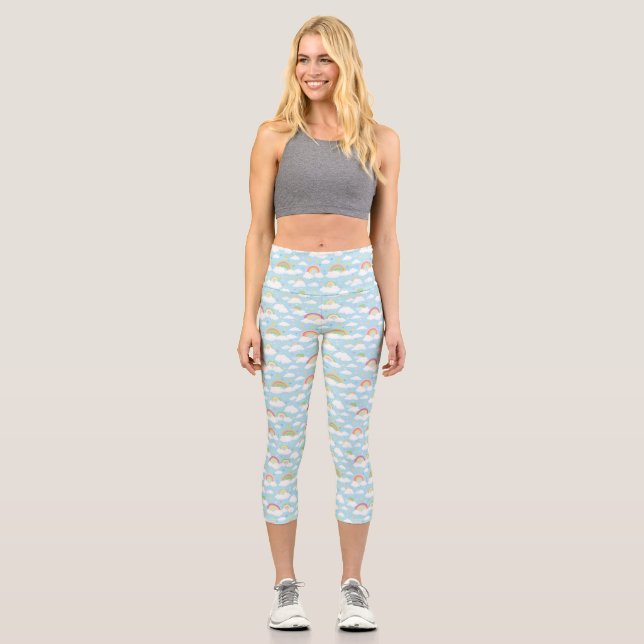 Colourful Rainbows and Clouds Capri Leggings (Front)