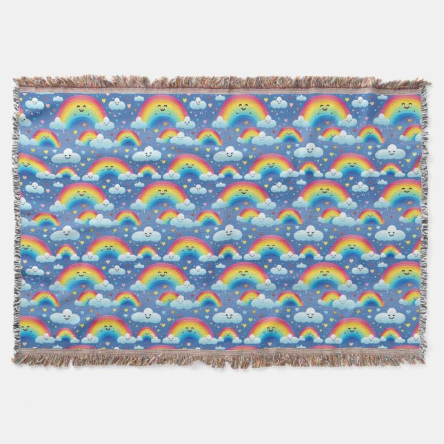 Colourful Rainbows and Clouds Throw Blanket (Front)