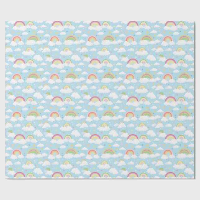 Colourful Rainbows and Clouds Wrapping Paper (Flat)