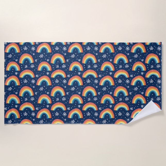 Colourful Rainbows and Snowflakes Beach Towel (Front)