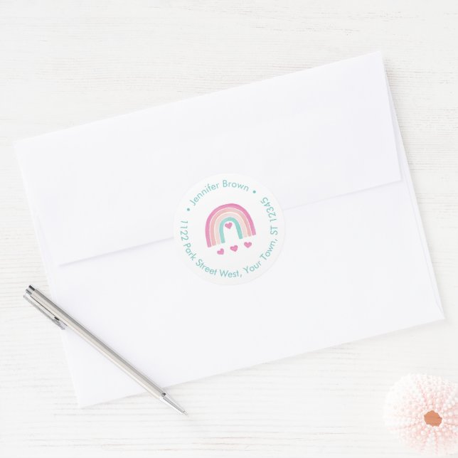 Colourful Rainbows Hearts Return Address Classic Round Sticker (Envelope)