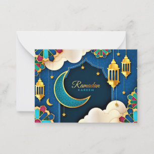 Colourful Ramadan Kareem Gold Crescent        Card