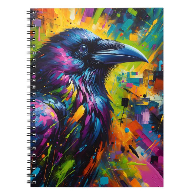 Colourful Raven Dream – Abstract Vibrant Bird Art Notebook (Front)