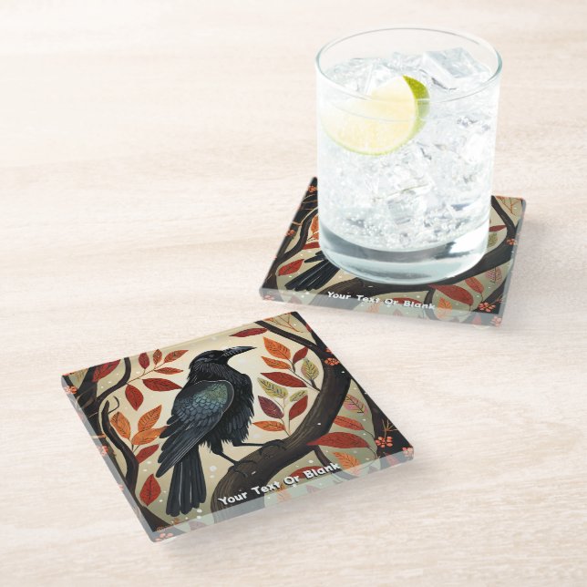 Colourful Raven Perched in a Tree Glass Coaster (Angled)