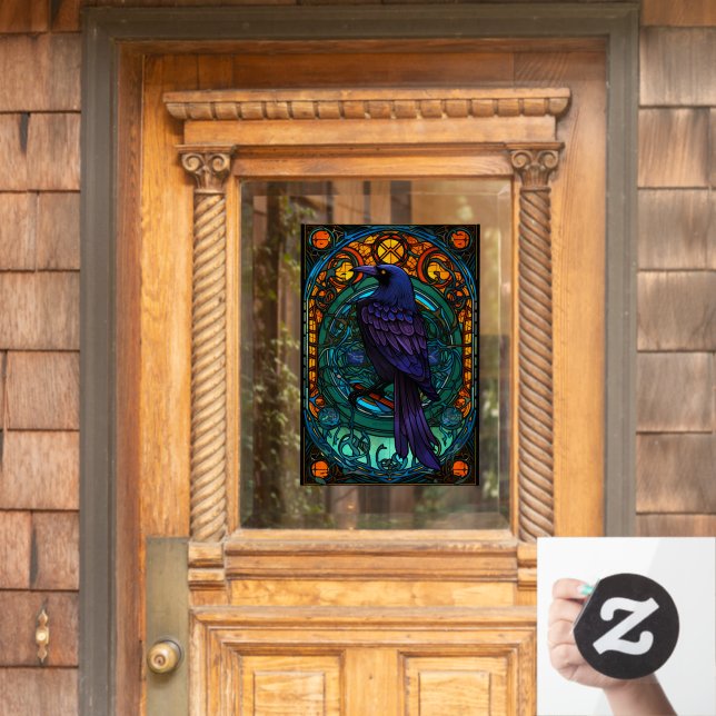 Colourful Raven Wild Bird Faux Stained Glass (Home Door)