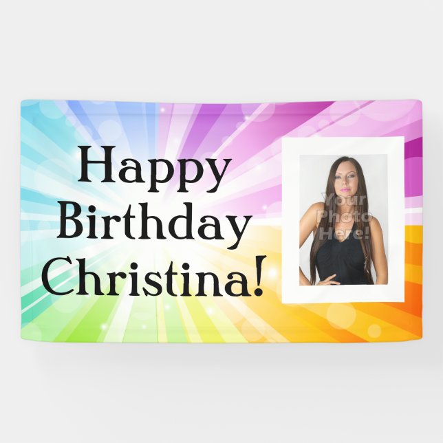Colourful Rays Custom Photo Birthday Party Banner (Horizontal)