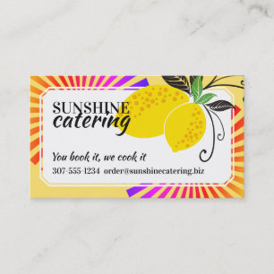 Colourful rays lemons chef catering business card