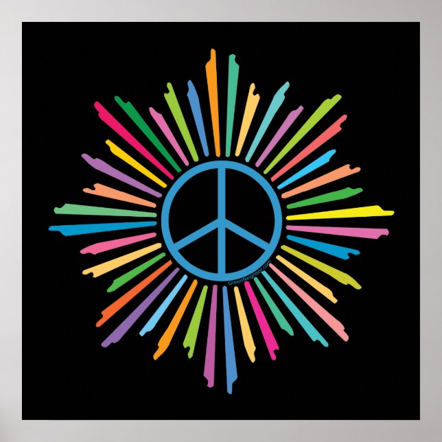 Colourful Rays Surround Peace Sign (Front)