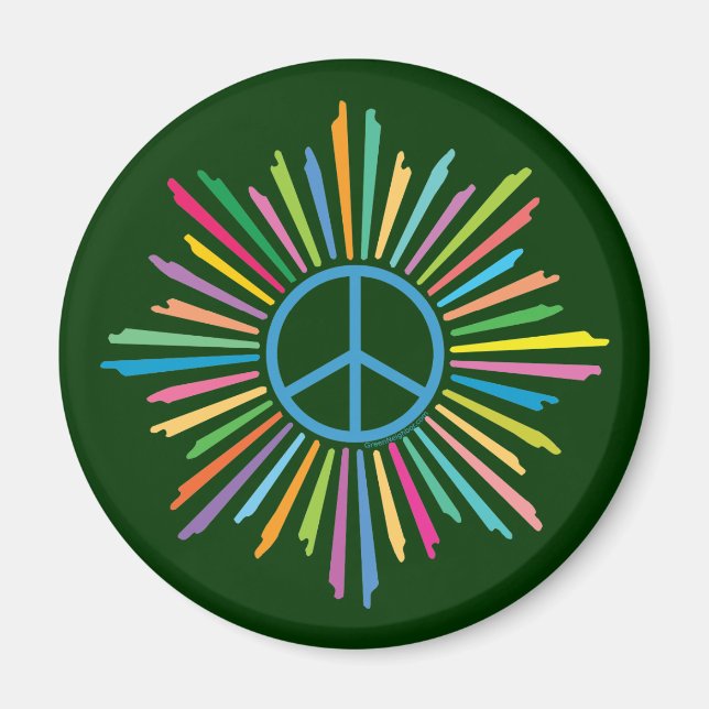 Colourful Rays Surround Peace Sign Magnet (Front)