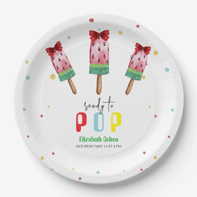 Colourful Ready To Pop Ice Cream Baby Shower Paper Plate (Front)