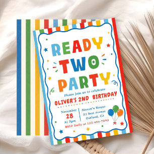 Colourful Ready Two Party 2nd Birthday Invitation