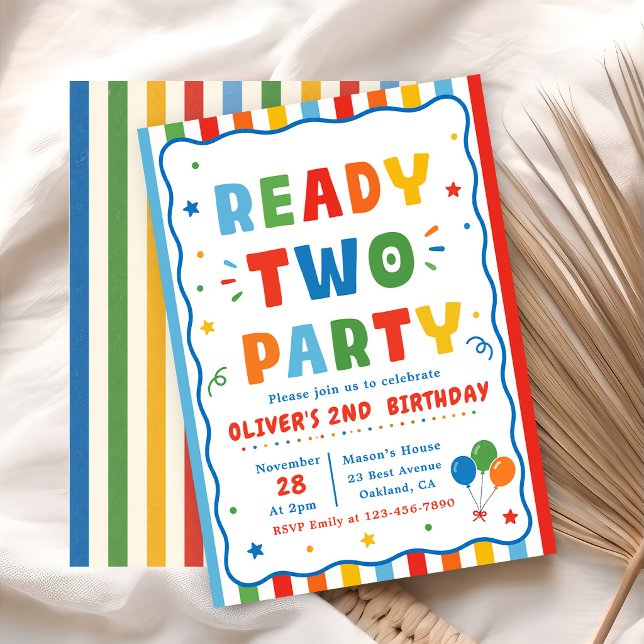 Colourful Ready Two Party 2nd Birthday Invitation (Creator Uploaded)
