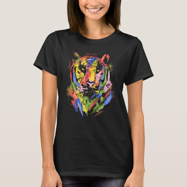 Colourful Realistic Bengal Tiger Face T-Shirt (Front)