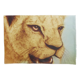 Colourful Realistic Drawing, Wild Lion, Animal Art Pillowcase