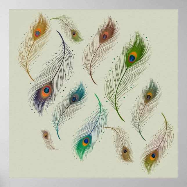 Colourful Realistic Peacock Feather Pattern Poster (Front)
