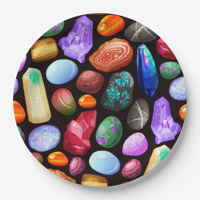 Colourful Realistic Rock and Crystal Pattern Paper Plate (Front)