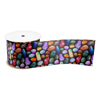 Colourful Realistic Rock and Crystal Pattern Satin Ribbon