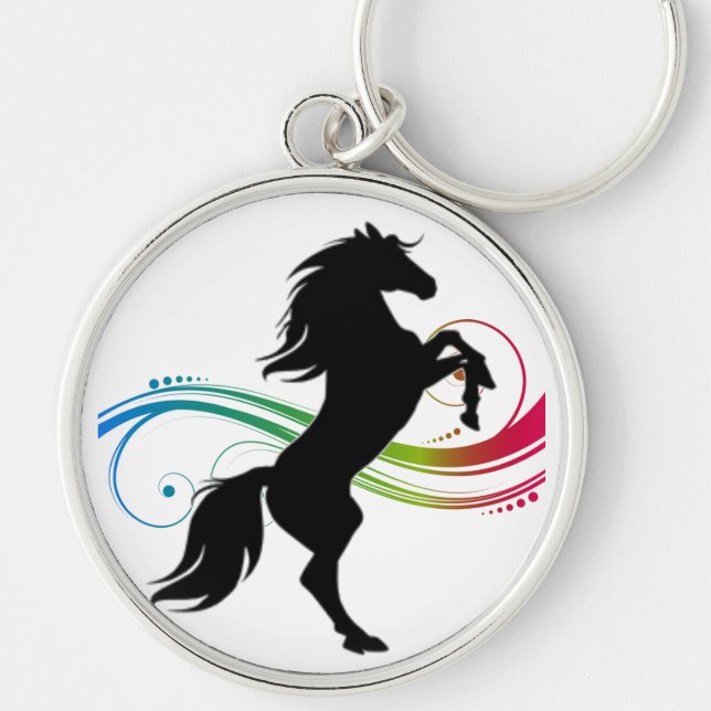 Colourful Rearing Black Horse Button Keychain (Front)