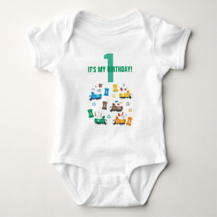 Colourful Recycling Garbage Trucks & Bins Birthday Baby Bodysuit