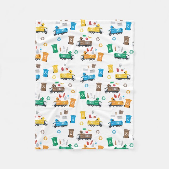 Colourful Recycling Garbage Trucks & Bins Fleece Blanket (Front)