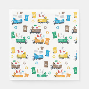 Colourful Recycling Garbage Trucks & Bins Napkin