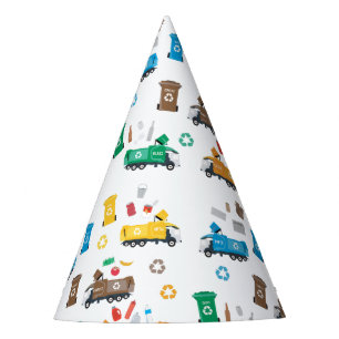 Colourful Recycling Garbage Trucks & Bins Party Hat