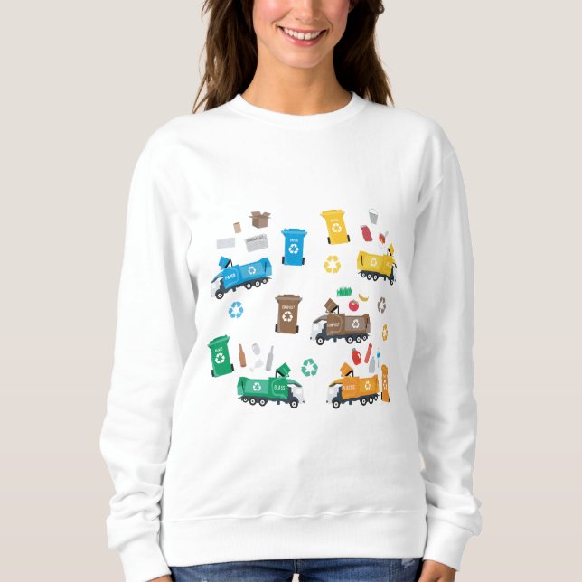 Colourful Recycling Garbage Trucks & Bins Sweatshirt (Front)