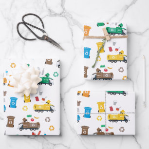 Colourful Recycling Garbage Trucks & Bins Wrapping Paper Sheet
