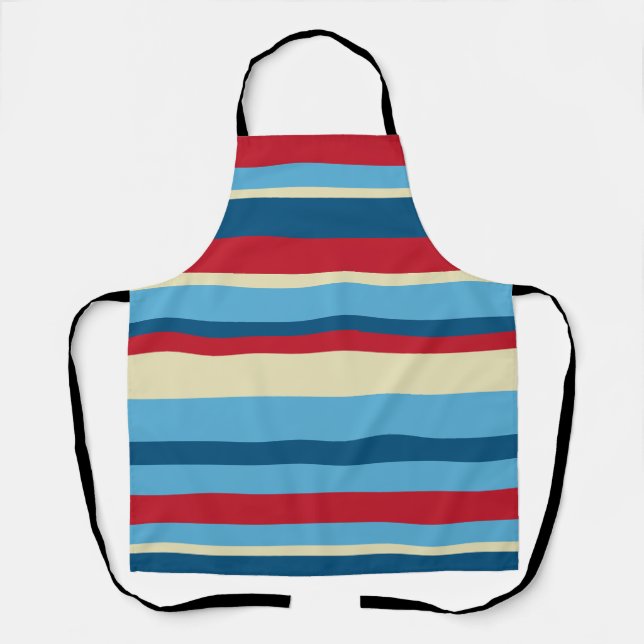 Colourful Red and Blue Horizontal Stripes Apron (Front)