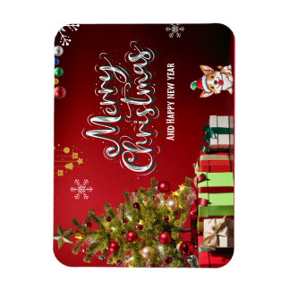 Colourful Red and Green Merry Christmas Card Magnet