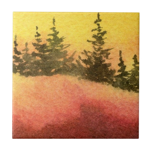 Colourful Red and Yellow Dawn Pine Tree  Tile (Front)