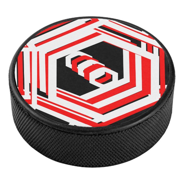 Colourful Red Black White Geometric 4Bob Puck (3/4)