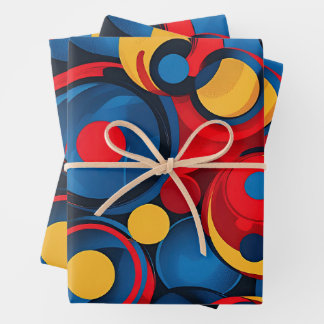 Colourful Red, Blue, and Yellow Circles Wrapping Paper Sheet