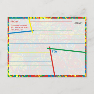 Colourful Red Blue Green Yellow Scribbles Abstract Postcard