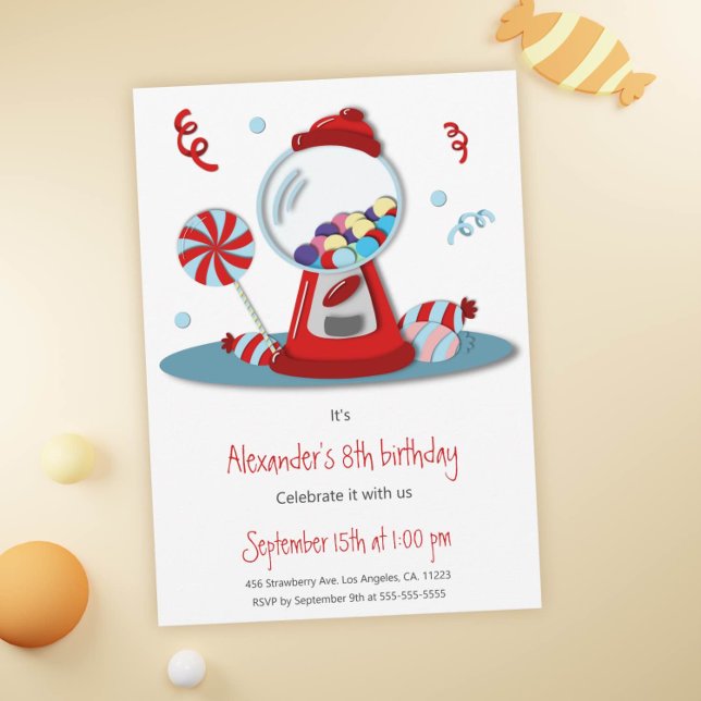 Colourful Red Blue Gumball Machine Birthday Invitation (Creator Uploaded)