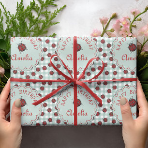Colourful Red & Blue Ladybug Insects Kids Birthday Wrapping Paper