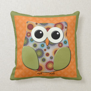 Colourful Red Blue Purple Owl Orange Green Pillow