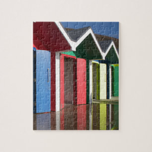 Colourful red blue yellow beach huts cabins jigsaw puzzle