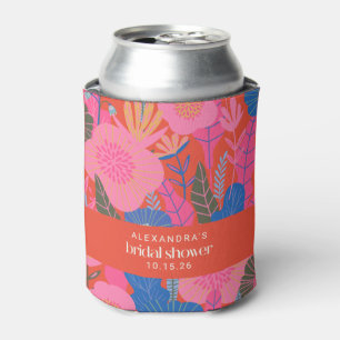 Colourful Red Boho Floral Custom Bridal Shower Can Cooler