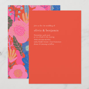 Colourful Red Boho Floral Minimalist Modern Weddin Invitation