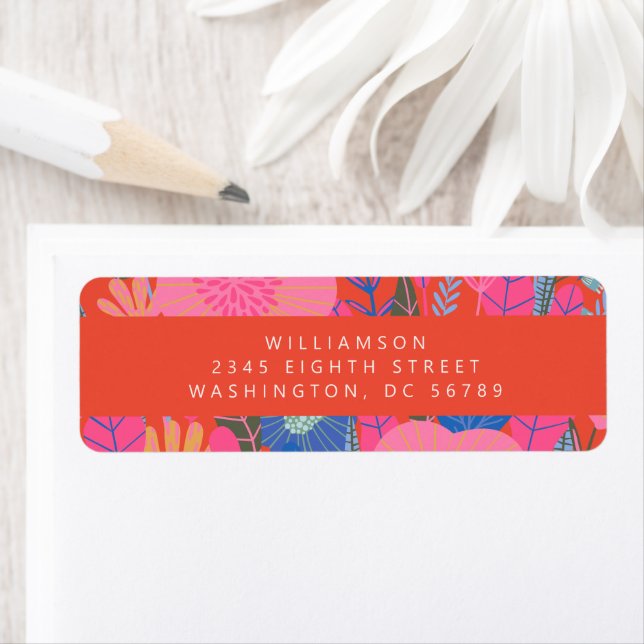 Colourful Red Boho Floral Return Address (Insitu)