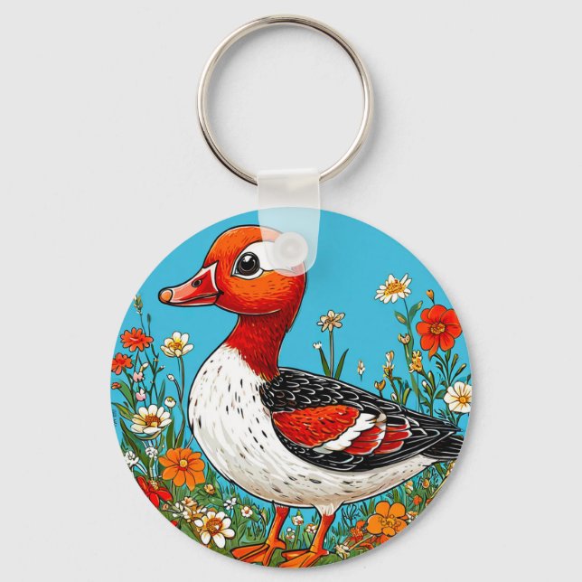 Colourful Red breasted goose Bird Key Ring (Front)
