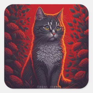 Colourful Red Cat Square Sticker