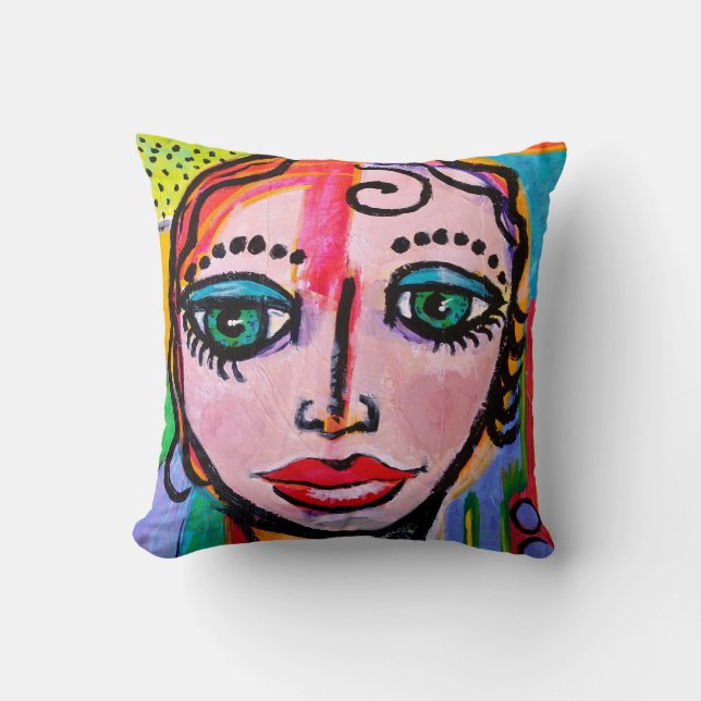 Colourful Red Cotton Throw Pillow 16x16 With (Front)