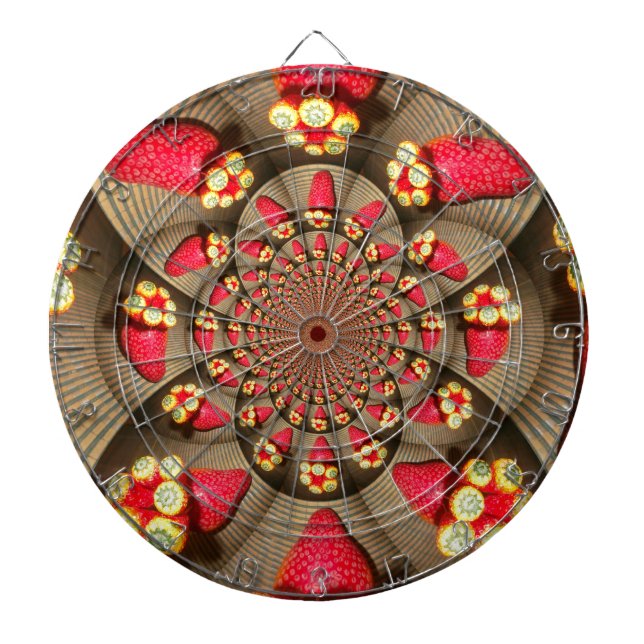 Colourful Red Delight: Strawberry Kaleidoscope Art Dartboard (Front)