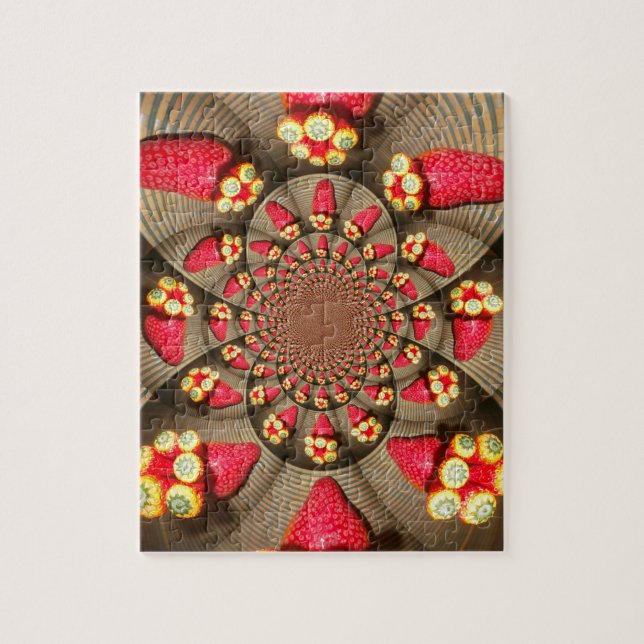 Colourful Red Delight: Strawberry Kaleidoscope Art Jigsaw Puzzle (Vertical)